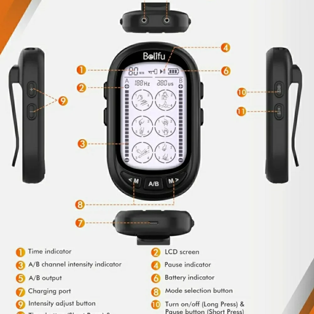Belifu TENS EMS Unit for Pain Relief Therapy Portable Device